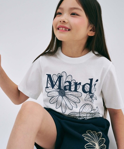 Mardi Mercredi(マルディメクルディ)の「KIDS TSHIRT TRIPLE FLOWER / キッズ Tシャツ トリプル フラワー(Tシャツ/カットソー・キッズ・ホワイト×グリーン/アイボリー/ブラック/ブラック×ピンク/ホワイト/ホワイト系その他/オートミール/ネイビー・100cm/110cm/120cm/130cm)」の17枚目の写真
