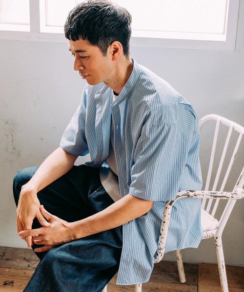 【タグ付】EDIFICE×THOMAS MASON バンドカラーシャツ EDIFICE シャツ THOMAS MASON (トーマスメイソン) オーバー