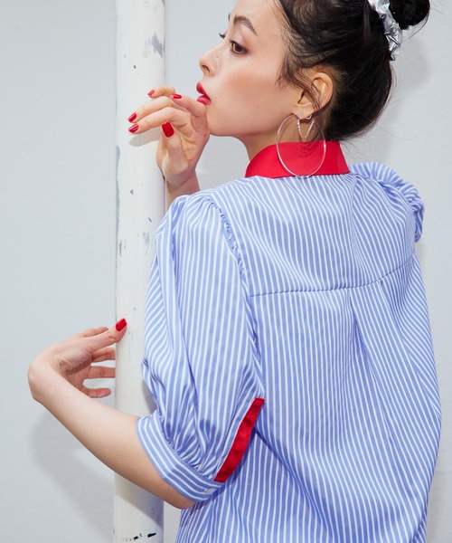 Narcissus（ナルシス）の「【Narcissus】ストライプパフブラウス（シャツ/ブラウス・レディース・ブルー/ホワイト・FREE）」の10枚目の写真