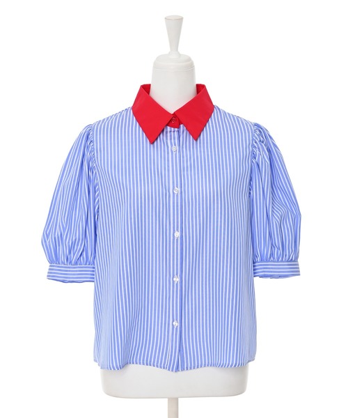 ブラウス シャツ 「Narcissus」ストライプパフブラウス レディース Sawa a la mode レディース トップス ブラウス シャツ ブルー 5