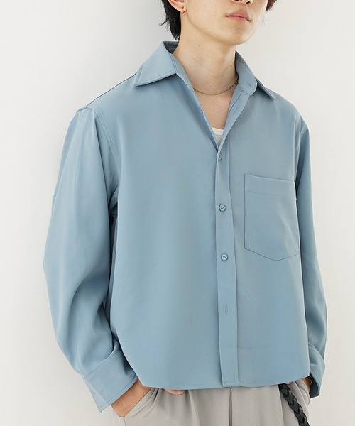 MinoriTY（マイノリティ）の「【MinoriTY】エアリードレープショート丈ロングレギュラーカラーシャツ メンズ 短丈 オープンカラーシャツ 春シャツ 春服（シャツ/ブラウス・メンズ・ホワイト/ブルー/チャコール/モカ・S/M/L）」の2枚目の写真