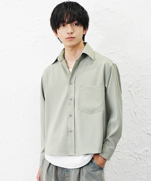 MinoriTY（マイノリティ）の「【MinoriTY】エアリードレープショート丈ロングレギュラーカラーシャツ メンズ 短丈 オープンカラーシャツ 春シャツ 春服（シャツ/ブラウス・メンズ・ホワイト/ブルー/チャコール/モカ/ライトグレー・S/M/L）」の2枚目の写真