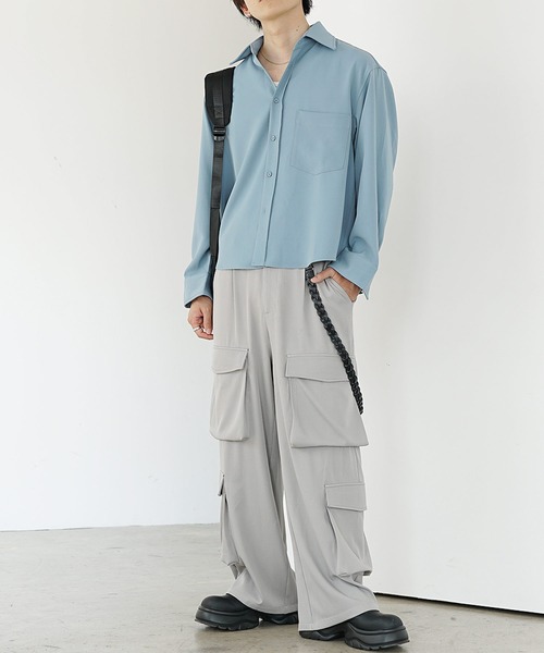 MinoriTY（マイノリティ）の「【MinoriTY】エアリードレープショート丈ロングレギュラーカラーシャツ メンズ 短丈 オープンカラーシャツ 春シャツ 春服（シャツ/ブラウス・メンズ・ホワイト/ブルー/チャコール/モカ・S/M/L）」の17枚目の写真