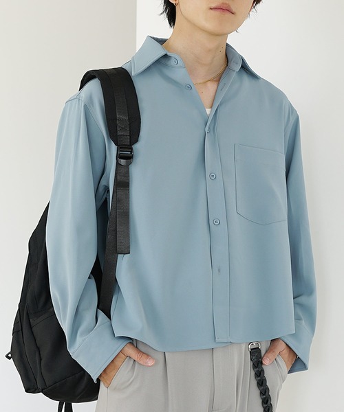 MinoriTY（マイノリティ）の「【MinoriTY】エアリードレープショート丈ロングレギュラーカラーシャツ メンズ 短丈 オープンカラーシャツ 春シャツ 春服（シャツ/ブラウス・メンズ・ホワイト/ブルー/チャコール/モカ・S/M/L）」の16枚目の写真