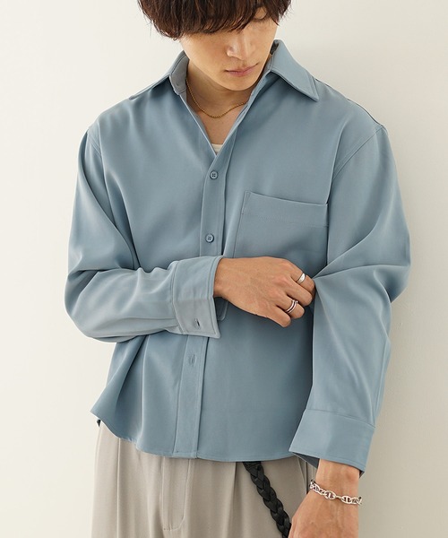 MinoriTY（マイノリティ）の「【MinoriTY】エアリードレープショート丈ロングレギュラーカラーシャツ メンズ 短丈 オープンカラーシャツ 春シャツ 春服（シャツ/ブラウス・メンズ・ホワイト/ブルー/チャコール/モカ・S/M/L）」の12枚目の写真