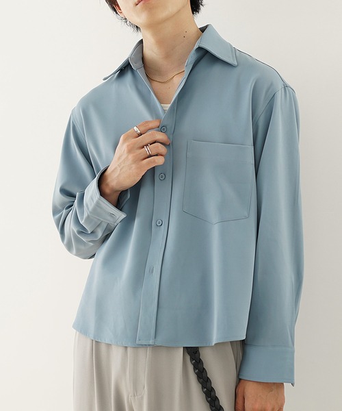 MinoriTY（マイノリティ）の「【MinoriTY】エアリードレープショート丈ロングレギュラーカラーシャツ メンズ 短丈 オープンカラーシャツ 春シャツ 春服（シャツ/ブラウス・メンズ・ホワイト/ブルー/チャコール/モカ・S/M/L）」の13枚目の写真