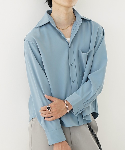 MinoriTY（マイノリティ）の「【MinoriTY】エアリードレープショート丈ロングレギュラーカラーシャツ メンズ 短丈 オープンカラーシャツ 春シャツ 春服（シャツ/ブラウス・メンズ・ホワイト/ブルー/チャコール/モカ・S/M/L）」の15枚目の写真