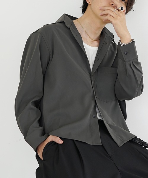 MinoriTY（マイノリティ）の「【MinoriTY】エアリードレープショート丈ロングレギュラーカラーシャツ メンズ 短丈 オープンカラーシャツ 春シャツ 春服（シャツ/ブラウス・メンズ・ホワイト/ブルー/チャコール/モカ・S/M/L）」の21枚目の写真