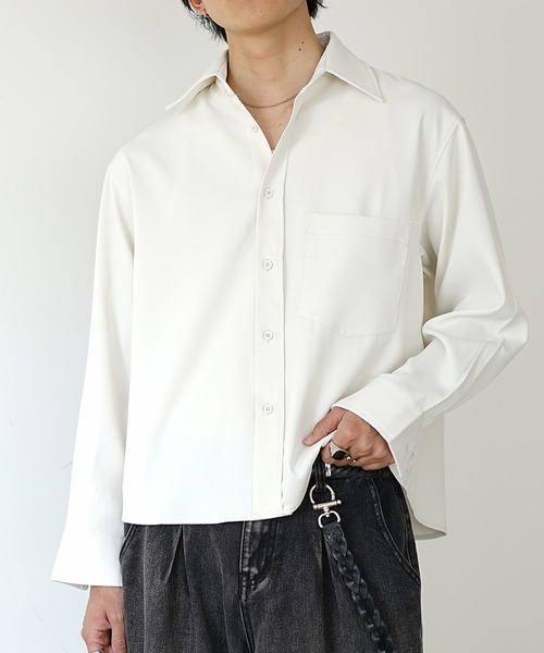 MinoriTY（マイノリティ）の「【MinoriTY】エアリードレープショート丈ロングレギュラーカラーシャツ メンズ 短丈 オープンカラーシャツ 春シャツ 春服（シャツ/ブラウス・メンズ・ホワイト/ブルー/チャコール/モカ・S/M/L）」の7枚目の写真