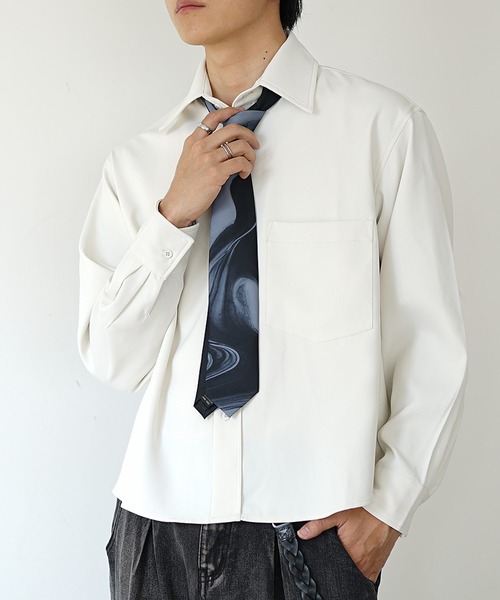 MinoriTY（マイノリティ）の「【MinoriTY】エアリードレープショート丈ロングレギュラーカラーシャツ メンズ 短丈 オープンカラーシャツ 春シャツ 春服（シャツ/ブラウス・メンズ・ホワイト/ブルー/チャコール/モカ・S/M/L）」の5枚目の写真