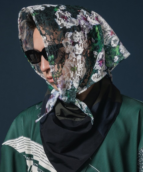NON TOKYO(ノントーキョー)の「LACE HALF SLEEVE SHIRT & LACE SCARF(Tシャツ/カットソー・レディース・ブラック/ホワイト×グリーン/チェック・FREE)」の2枚目の写真