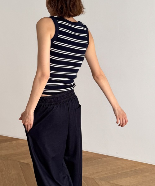 CANAL JEAN（キャナルジーン）の「El mar　ボーダーヘンリータンクトップ（タンクトップ・レディース・ネイビー/ベージュ・ONE SIZE）」の4枚目の写真