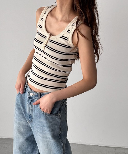 CANAL JEAN（キャナルジーン）の「El mar　ボーダーヘンリータンクトップ（タンクトップ・レディース・ネイビー/ベージュ・ONE SIZE）」の6枚目の写真