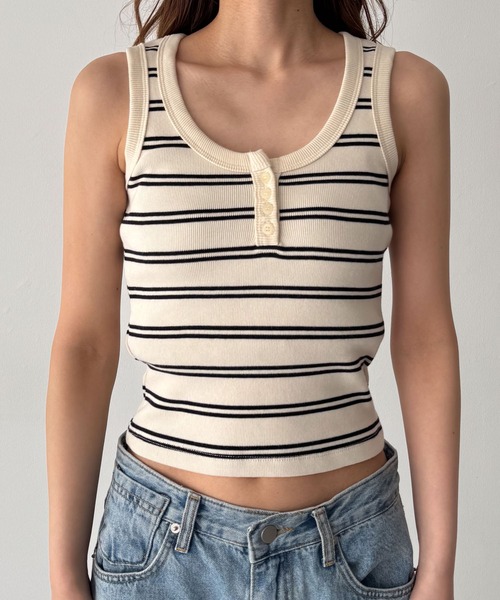 CANAL JEAN（キャナルジーン）の「El mar　ボーダーヘンリータンクトップ（タンクトップ・レディース・ネイビー/ベージュ・ONE SIZE）」の9枚目の写真