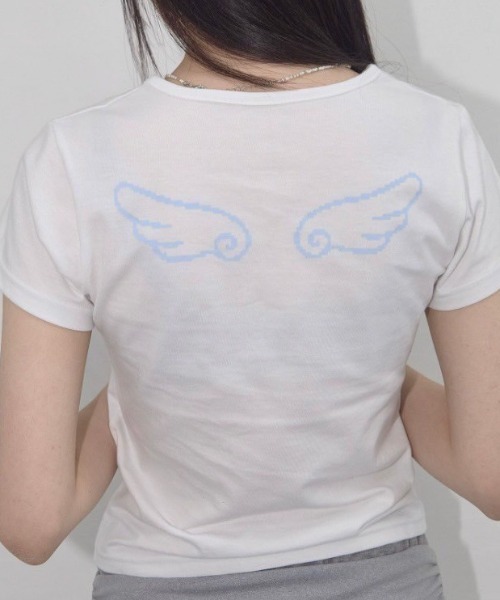 ★FANCYCLUB★ANGEL MARK CROP TEE (WHITE)★正規品/直送料込 FANCY CLUB】ANGEL MARK CROP TEE（Tシャツ/カットソー）｜FANCY