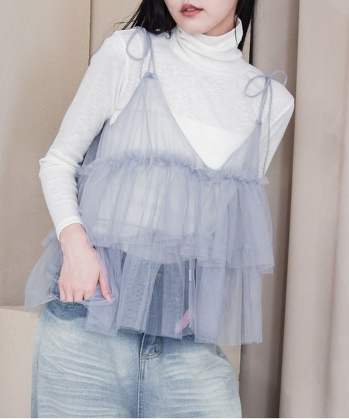 Y/lim（イリム）の「肩リボンランダムチュールキャミ（キャミソール・レディース・オフホワイト/グレー/ブラック・FREE）」の3枚目の写真