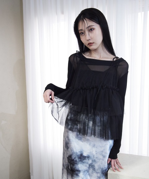 Y/lim（イリム）の「肩リボンランダムチュールキャミ（キャミソール・レディース・オフホワイト/グレー/ブラック・FREE）」の2枚目の写真