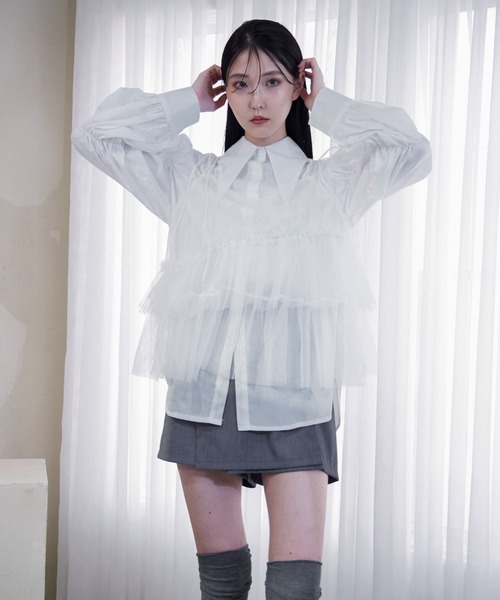 Y/lim（イリム）の「肩リボンランダムチュールキャミ（キャミソール・レディース・オフホワイト/グレー/ブラック・FREE）」の4枚目の写真