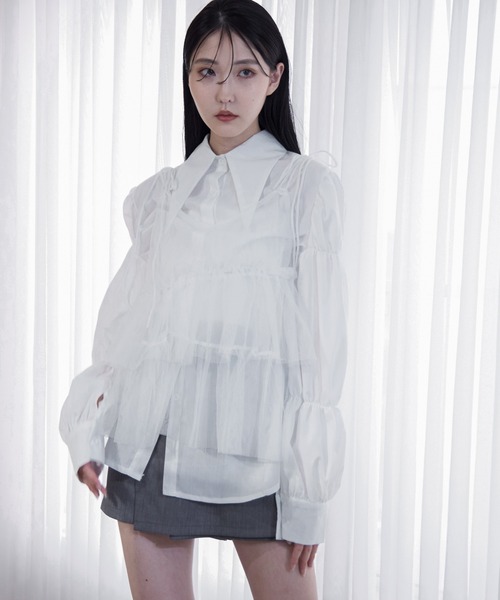 Y/lim（イリム）の「肩リボンランダムチュールキャミ（キャミソール・レディース・オフホワイト/グレー/ブラック・FREE）」の10枚目の写真