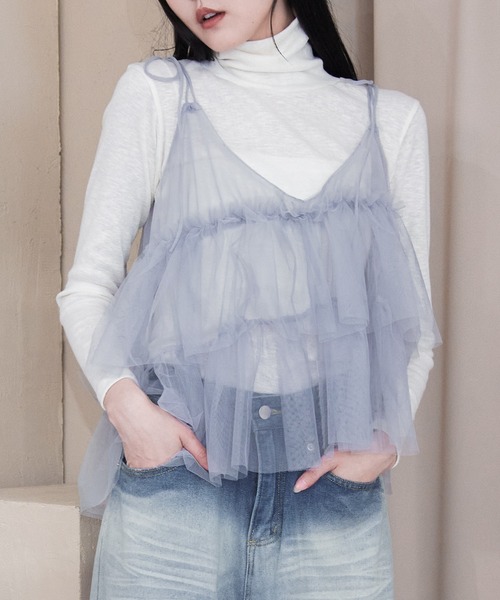Y/lim（イリム）の「肩リボンランダムチュールキャミ（キャミソール・レディース・オフホワイト/グレー/ブラック・FREE）」の22枚目の写真