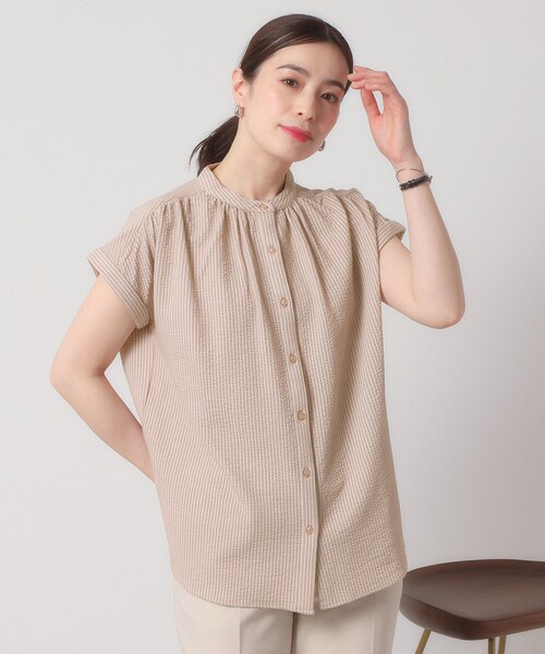 ITS'DEMO（イッツデモ）の「【洗濯機OK／洗濯後しわになりにくい】カットサッカー前開きプルオーバー（シャツ/ブラウス・レディース・ネイビー/ベージュ/オフホワイト/サックスブルー・00）」の3枚目の写真