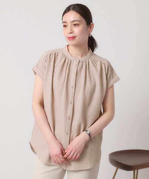 ITS'DEMO（イッツデモ）の「【洗濯機OK／洗濯後しわになりにくい】カットサッカー前開きプルオーバー（シャツ/ブラウス・レディース・ネイビー/ベージュ/オフホワイト/サックスブルー・00）」の22枚目の写真