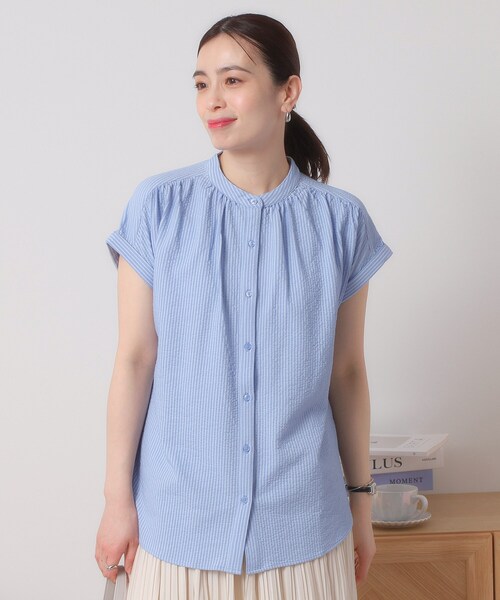 ITS'DEMO（イッツデモ）の「【洗濯機OK／洗濯後しわになりにくい】カットサッカー前開きプルオーバー（シャツ/ブラウス・レディース・ネイビー/ベージュ/オフホワイト/サックスブルー・00）」の18枚目の写真