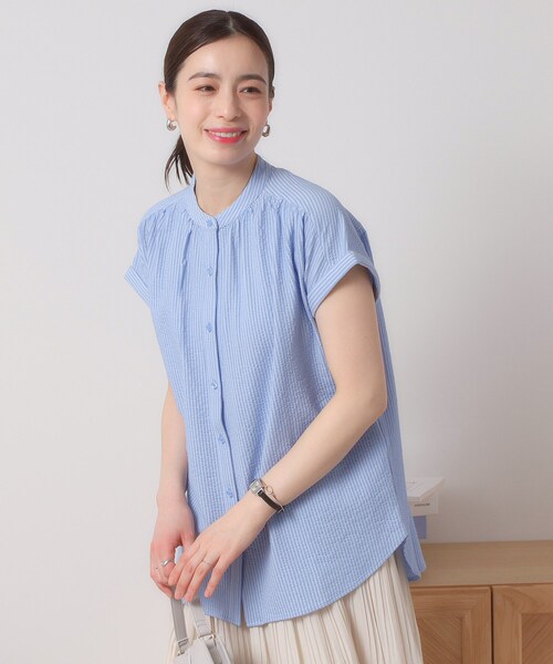 ITS'DEMO（イッツデモ）の「【洗濯機OK／洗濯後しわになりにくい】カットサッカー前開きプルオーバー（シャツ/ブラウス・レディース・ネイビー/ベージュ/オフホワイト/サックスブルー・00）」の17枚目の写真