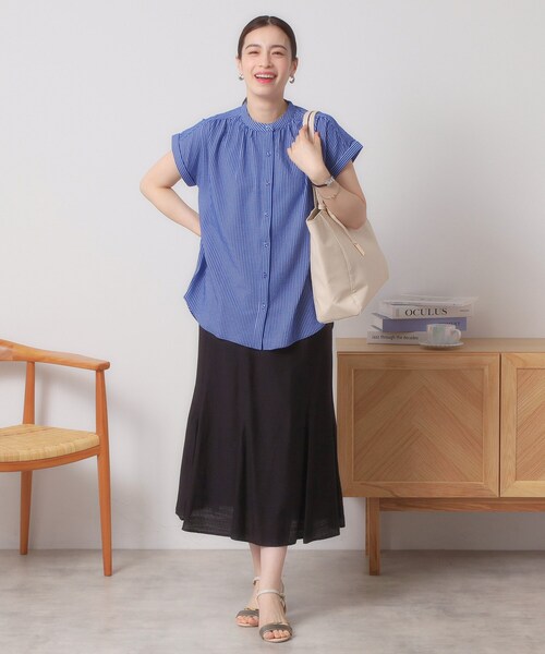 ITS'DEMO（イッツデモ）の「【洗濯機OK／洗濯後しわになりにくい】カットサッカー前開きプルオーバー（シャツ/ブラウス・レディース・ネイビー/ベージュ/オフホワイト/サックスブルー・00）」の12枚目の写真