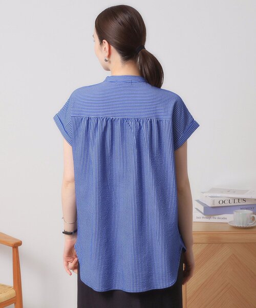 ITS'DEMO（イッツデモ）の「【洗濯機OK／洗濯後しわになりにくい】カットサッカー前開きプルオーバー（シャツ/ブラウス・レディース・ネイビー/ベージュ/オフホワイト/サックスブルー・00）」の8枚目の写真