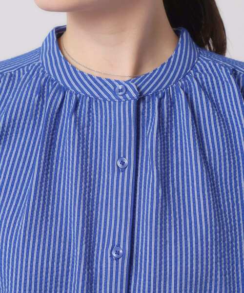 ITS'DEMO（イッツデモ）の「【洗濯機OK／洗濯後しわになりにくい】カットサッカー前開きプルオーバー（シャツ/ブラウス・レディース・ネイビー/ベージュ/オフホワイト/サックスブルー・00）」の7枚目の写真