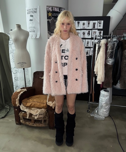 セール】【ViVi掲載】プードルボアダブルテーラードジャケット