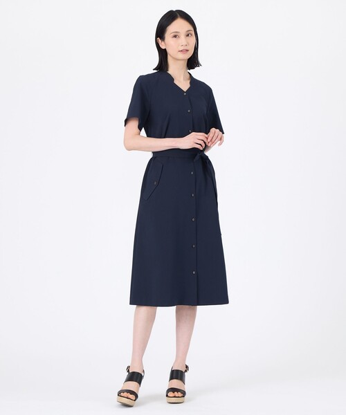 TRANS WORK(トランスワーク)の「【ウォッシャブル】【吸水速乾】クールマックスサッカーワンピース(ワンピース・レディース・チャコールグレー/ネイビー・38/40)」の4枚目の写真