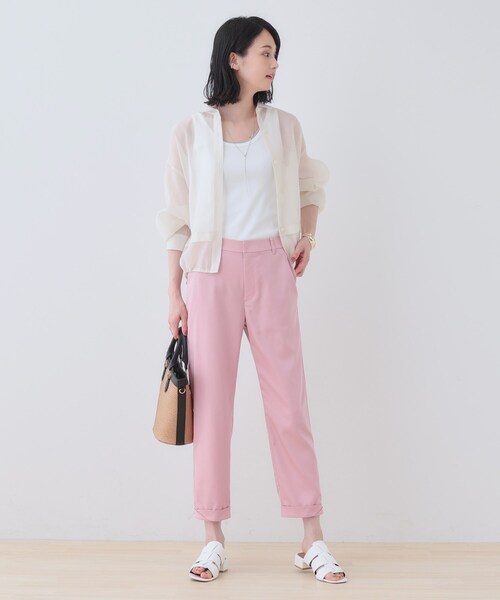 【新品】INDIVI インディヴィ 白クロップドストレッチパンツ インディヴィ INDIVI 【洗える／高ストレッチ】クロップド丈