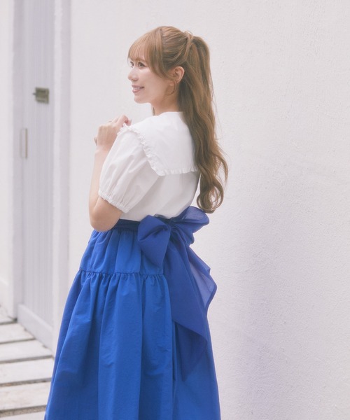 Areeam（アリーム）の「フリルセ－ラーカラーブラウス（シャツ/ブラウス・レディース・ライトブルー/オフホワイト・FREE）」の7枚目の写真