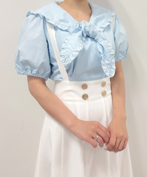 Areeam（アリーム）の「フリルセ－ラーカラーブラウス（シャツ/ブラウス・レディース・ライトブルー/オフホワイト・FREE）」の14枚目の写真