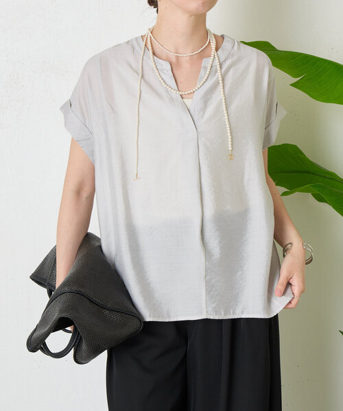 Jena espace merveilleux（ジェナ　エスパスメルヴェイユ）の「【スッキリ半袖シャツ】フロントタックシアーブラウス（シャツ/ブラウス・レディース・グレー/ブラック/グリーン・FREE）」の16枚目の写真