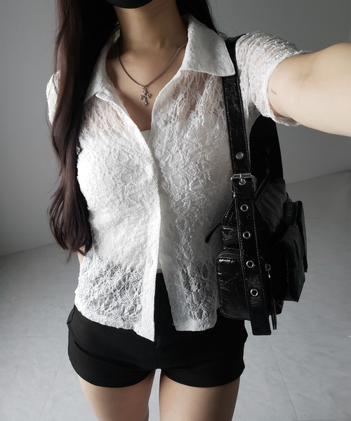 me+em select（ミームセレクト）の「※※【 ２color 】コンパクトワンホンストレッチレースシャツ ／ compact wanghong stretch lace shirts（シャツ/ブラウス・レディース・ブラック/ホワイト・FREE）」の18枚目の写真