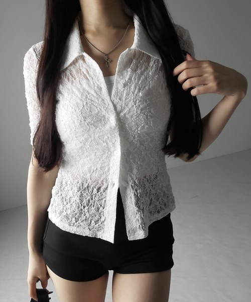 me+em select（ミームセレクト）の「※※【 ２color 】コンパクトワンホンストレッチレースシャツ ／ compact wanghong stretch lace shirts（シャツ/ブラウス・レディース・ブラック/ホワイト・FREE）」の9枚目の写真