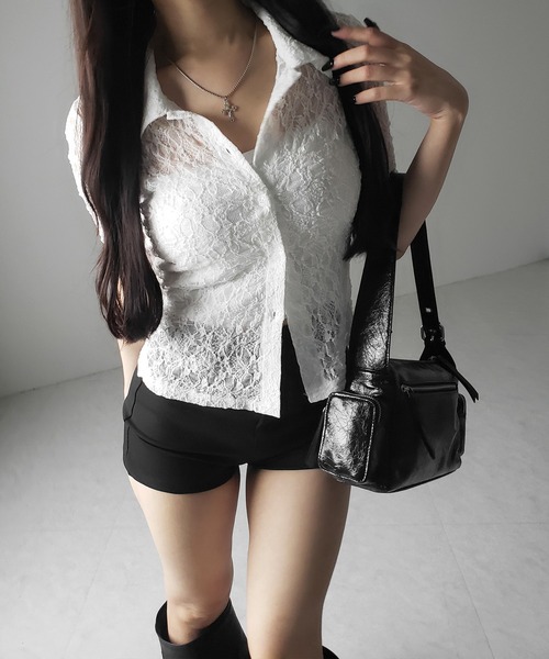 me+em select（ミームセレクト）の「※※【 ２color 】コンパクトワンホンストレッチレースシャツ ／ compact wanghong stretch lace shirts（シャツ/ブラウス・レディース・ブラック/ホワイト・FREE）」の10枚目の写真