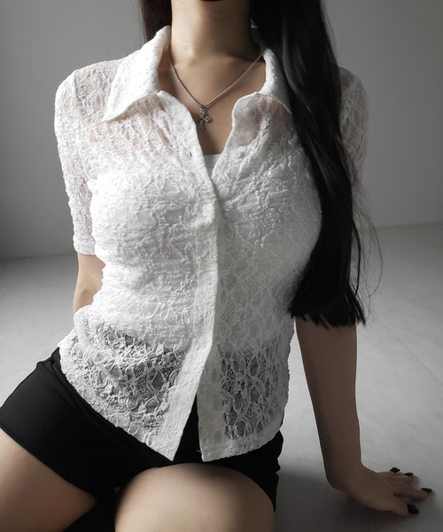 me+em select（ミームセレクト）の「※※【 ２color 】コンパクトワンホンストレッチレースシャツ ／ compact wanghong stretch lace shirts（シャツ/ブラウス・レディース・ブラック/ホワイト・FREE）」の16枚目の写真