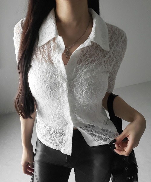 me+em select（ミームセレクト）の「※※【 ２color 】コンパクトワンホンストレッチレースシャツ ／ compact wanghong stretch lace shirts（シャツ/ブラウス・レディース・ブラック/ホワイト・FREE）」の19枚目の写真