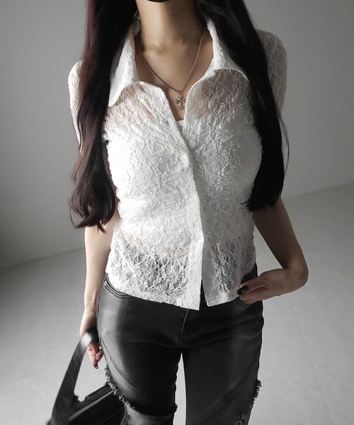 me+em select（ミームセレクト）の「※※【 ２color 】コンパクトワンホンストレッチレースシャツ ／ compact wanghong stretch lace shirts（シャツ/ブラウス・レディース・ブラック/ホワイト・FREE）」の20枚目の写真