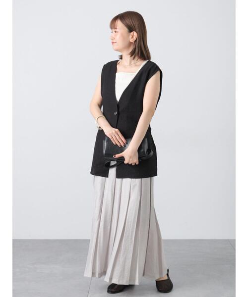 Lugnoncure（ルノンキュール）の「ベルト付き麻調ジレ（ベスト・レディース・オフホワイト/ブラウン/ブラック・F）」の15枚目の写真