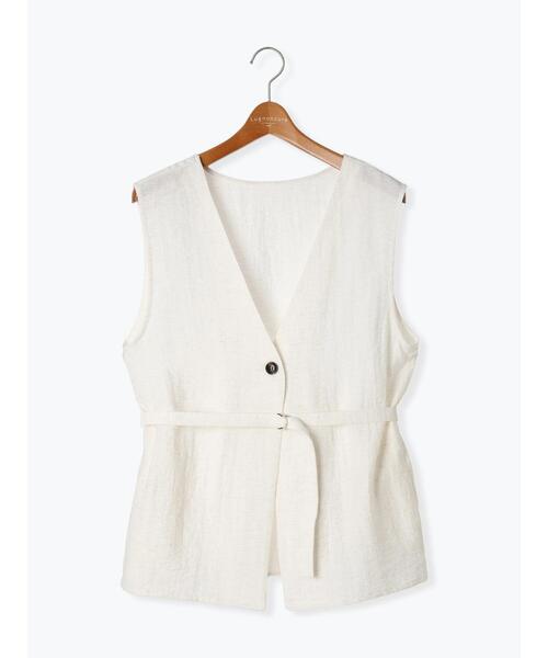 Lugnoncure（ルノンキュール）の「ベルト付き麻調ジレ（ベスト・レディース・オフホワイト/ブラウン/ブラック・F）」の12枚目の写真