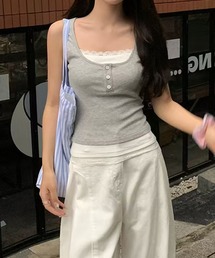 HALEY PESCA（ヘーリーペスカ）の「HALEY PESCA/カップ付き　バイカラー　レイヤードレースタンクトップ（タンクトップ）」