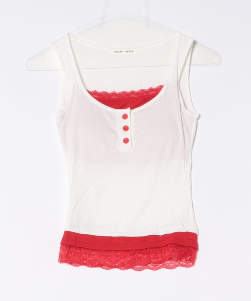 HALEY PESCA（ヘーリーペスカ）の「HALEY PESCA/カップ付き　バイカラー　レイヤードレースタンクトップ（タンクトップ・レディース・ブラック/ホワイト/グレー/レッド・FREE）」の8枚目の写真
