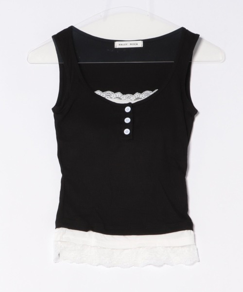 HALEY PESCA（ヘーリーペスカ）の「HALEY PESCA/カップ付き　バイカラー　レイヤードレースタンクトップ（タンクトップ・レディース・ブラック/ホワイト/グレー/レッド・FREE）」の14枚目の写真
