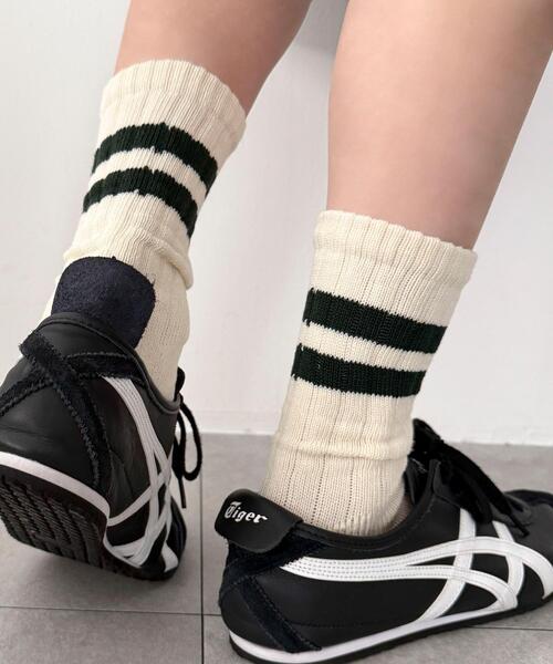 WEGO（ウィゴー）の「WEGO/ローゲージラインソックス（ソックス/靴下・メンズ・ブラウン/レッド/ブラック/ホワイト/グリーン・25-27CM）」の4枚目の写真