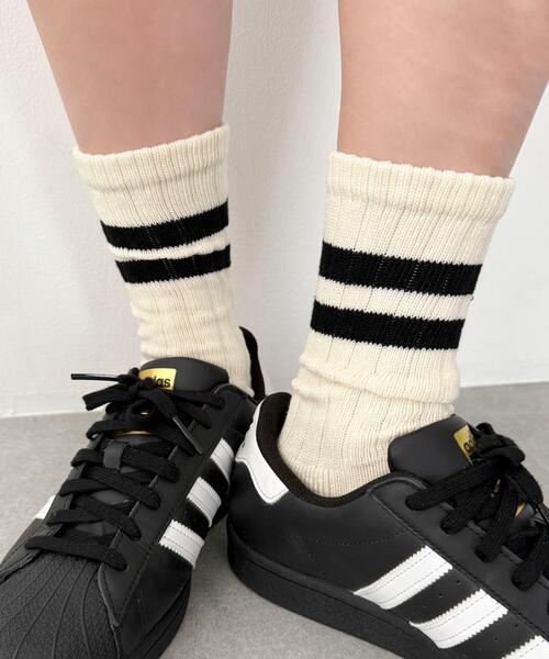 WEGO（ウィゴー）の「WEGO/ローゲージラインソックス（ソックス/靴下・メンズ・ブラウン/レッド/ブラック/ホワイト/グリーン・25-27CM）」の20枚目の写真